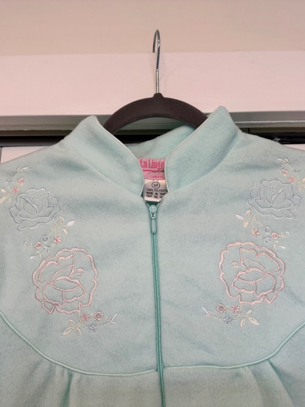 Vintage La Lingerie Mint Green Fleece Zip Front Robe Housecoat Size S